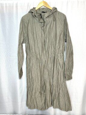 Eileen Fisher Gray/Beige Crinkle Long Coat, Size: Large Minimalist Artsy Indie